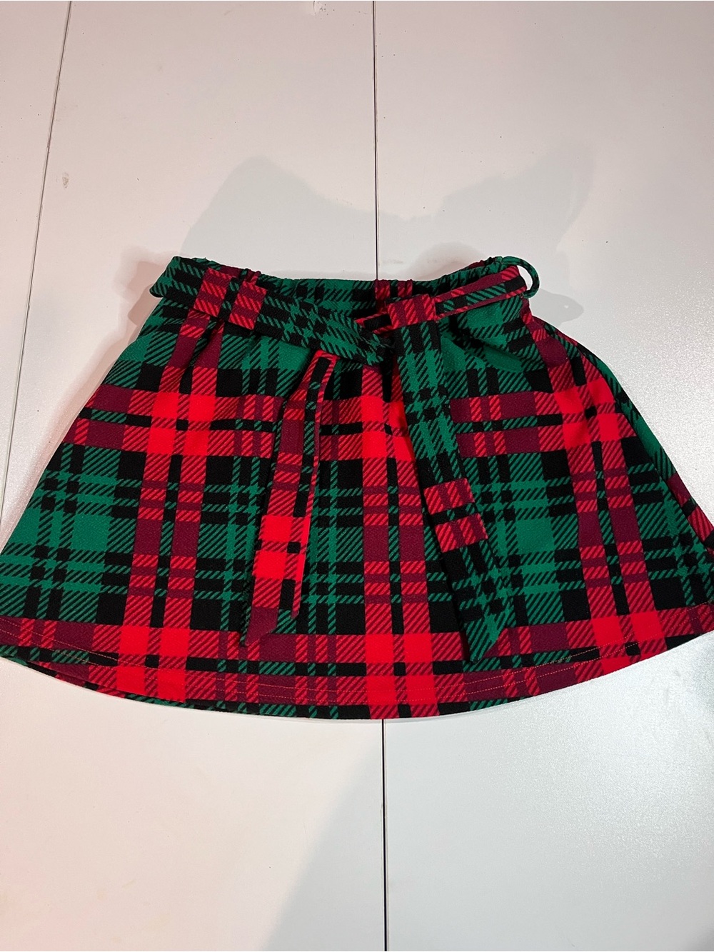 Girls Red & Green Plaid Tie-Waist Skirt